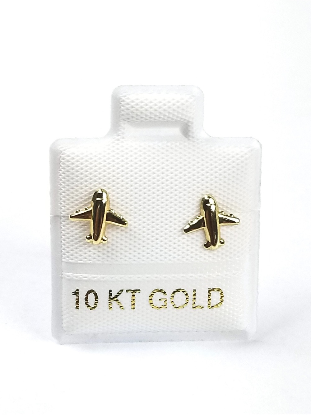 10K Solid Gold Airplane Plane Stud Earrings Womens Kids Screw Back Broquel 6.5mm